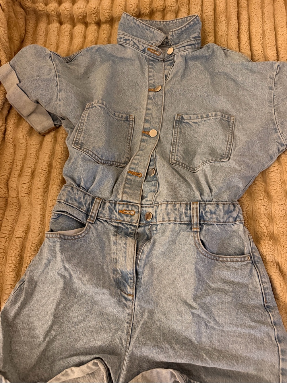 Zara Light Blue Denim Jumpsuit with Button Front - Picture 2 of 4